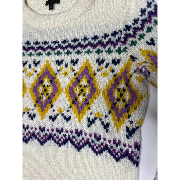 Talbots Fair Isle wool blend mockneck sweater ivory multicolor size small - Picture 7 of 14